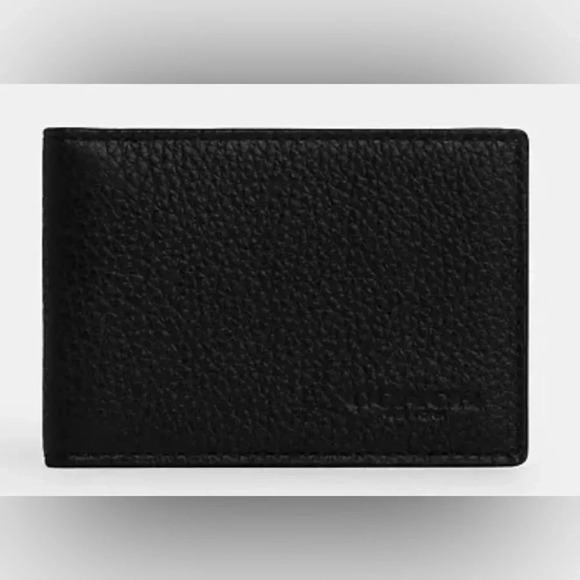 NWT Coach Pebble Leather Compact Billfold Wallet ~ Black ~ STILL IN PACKAGING 🖤 - Picture 1 of 9